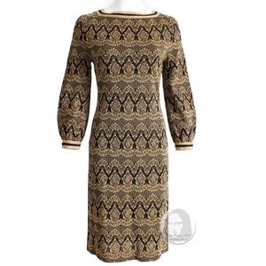 Vintage Dress Knit Bobette Imports France Black Gold Lurex Tricot Long Sleeve 10